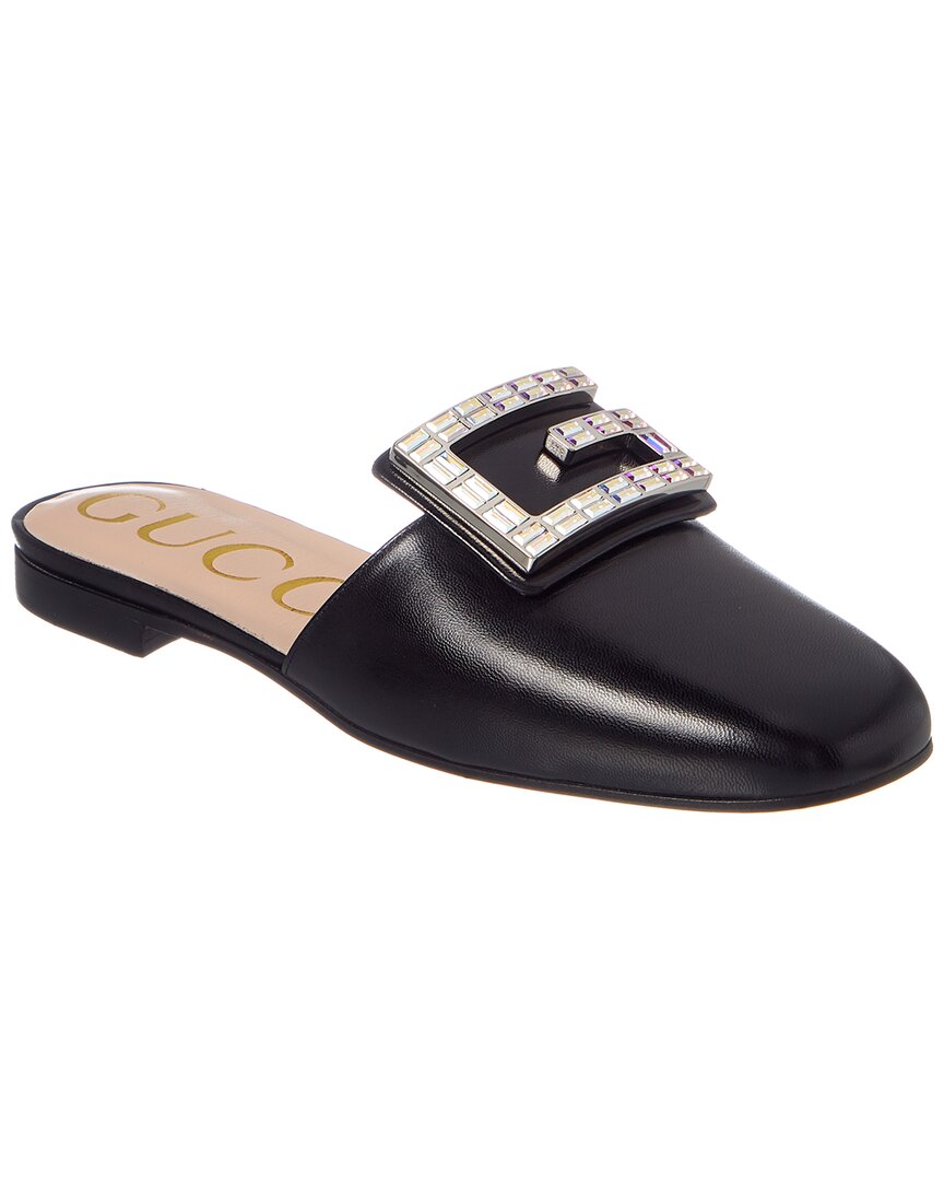 Gucci Crystal G Leather Slipper In Black