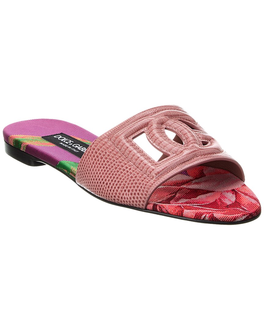 Shop Dolce & Gabbana Dg Logo Lizard-embossed Leather Sandal In Pink