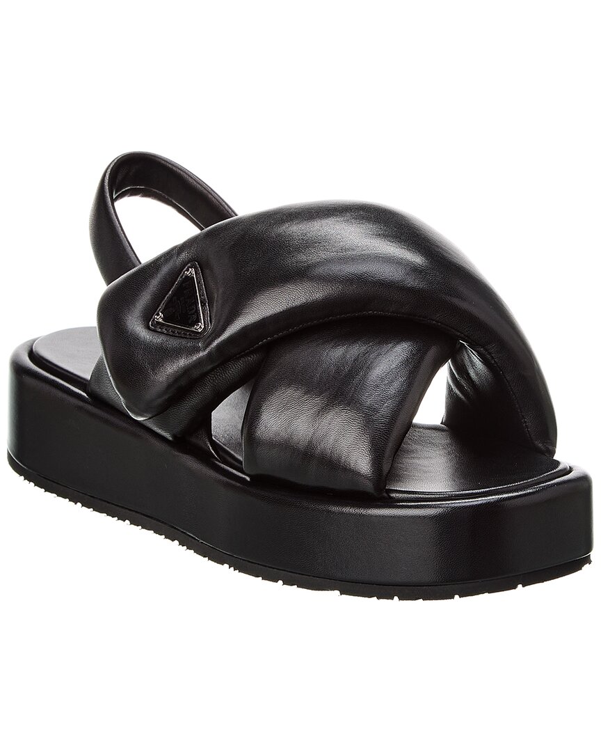 Shop Prada Soft Padded Leather Sandal In Black