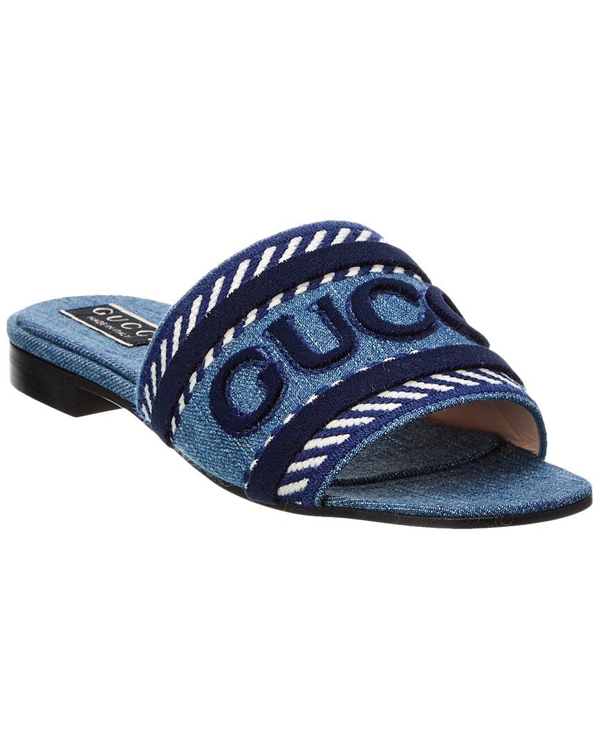 Shop Gucci Script Denim Sandal In Blue