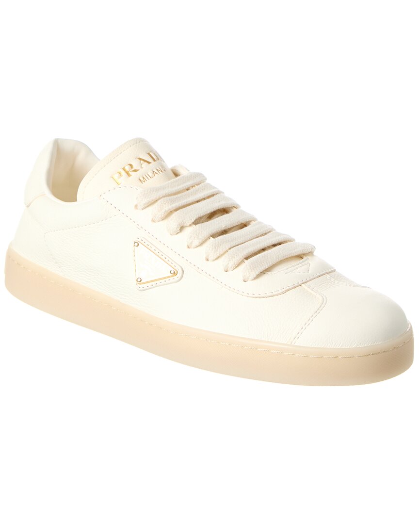 Shop Prada Leather Sneaker In White