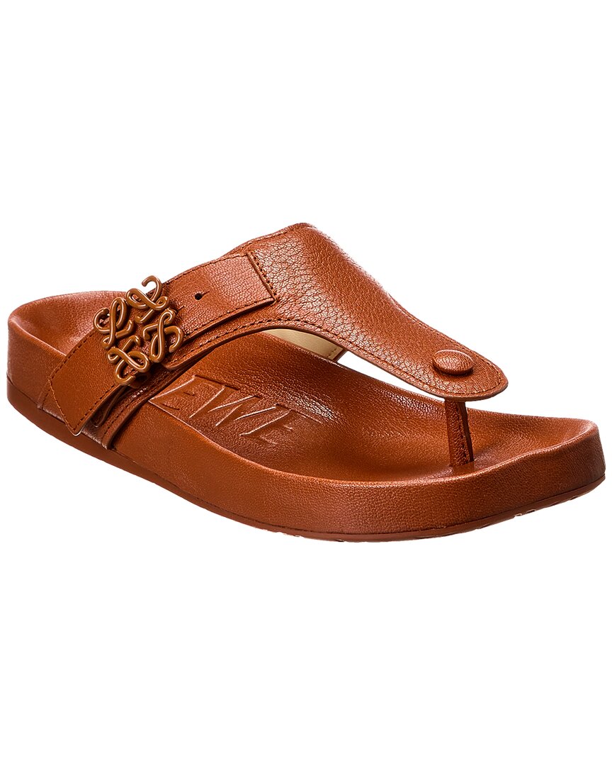 Loewe Ease Toe Post Leather Sandal In Brown