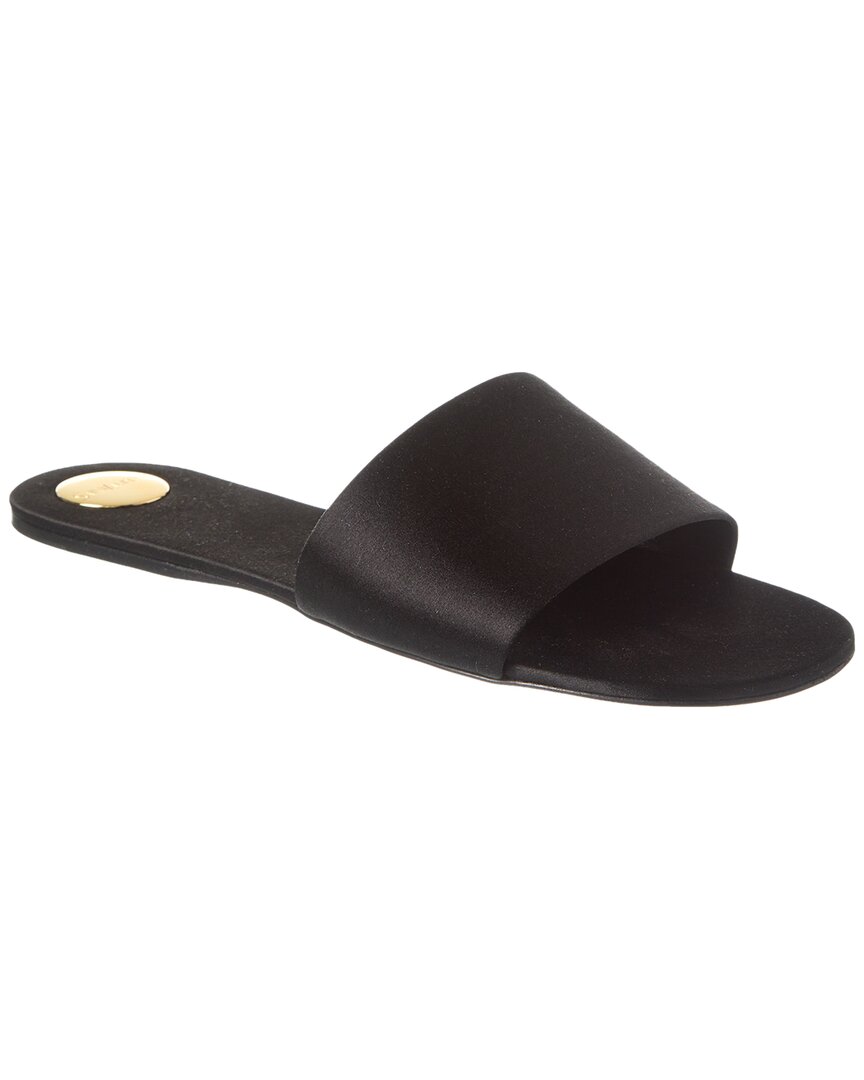 Shop Saint Laurent Carlyle Satin Flat Sandal In Black