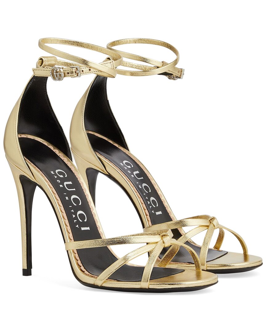 Gucci Logo Leather Sandal In Gold
