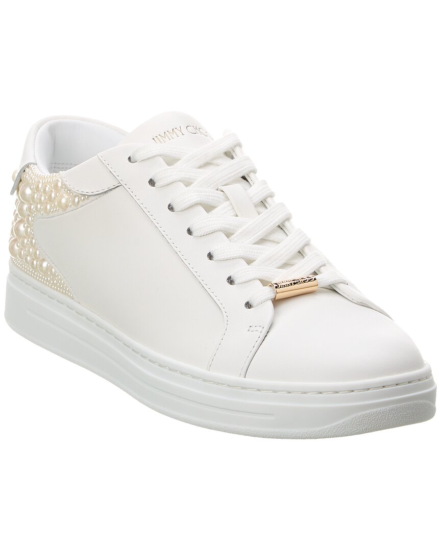 Shop Jimmy Choo Rome/f Leather & Canvas Sneaker In White
