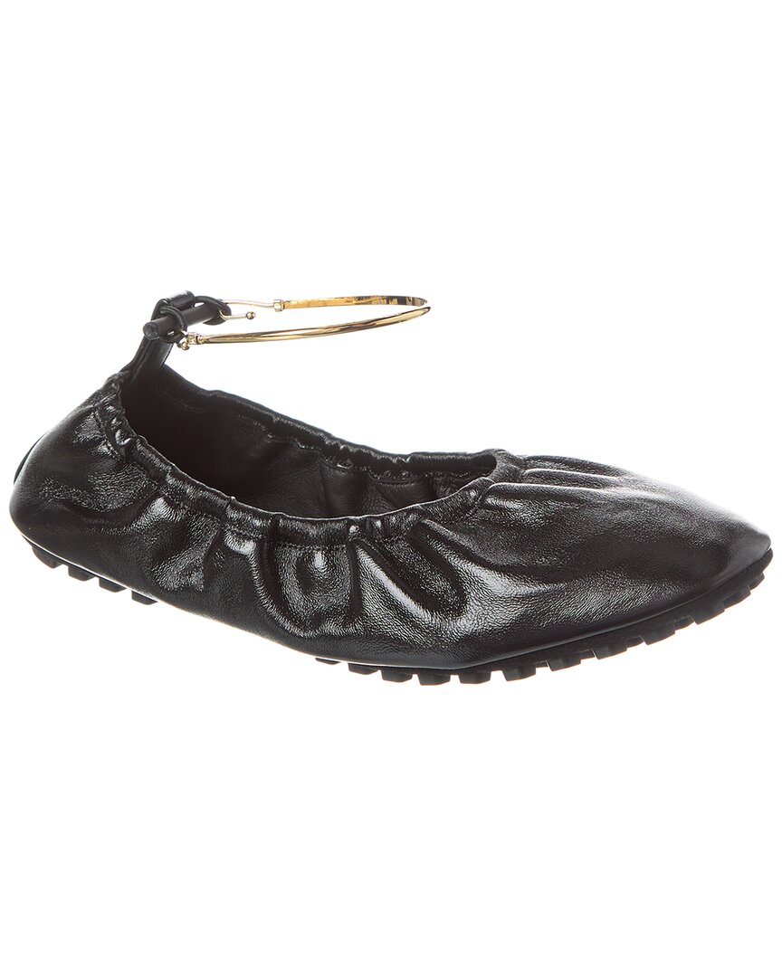 Shop Fendi Filo Leather Ballerina Flat In Black