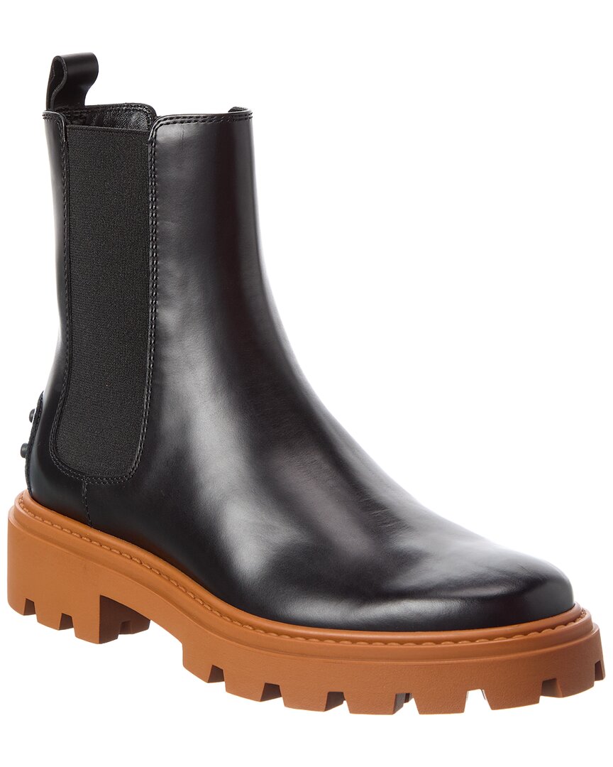 Tod's Logo Leather Boot In Black