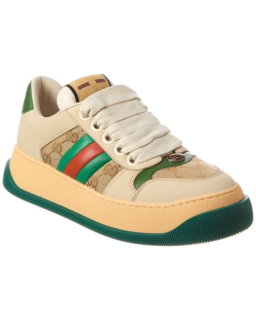 Gucci Screener Web Gg Canvas & Leather Sneaker In Brown