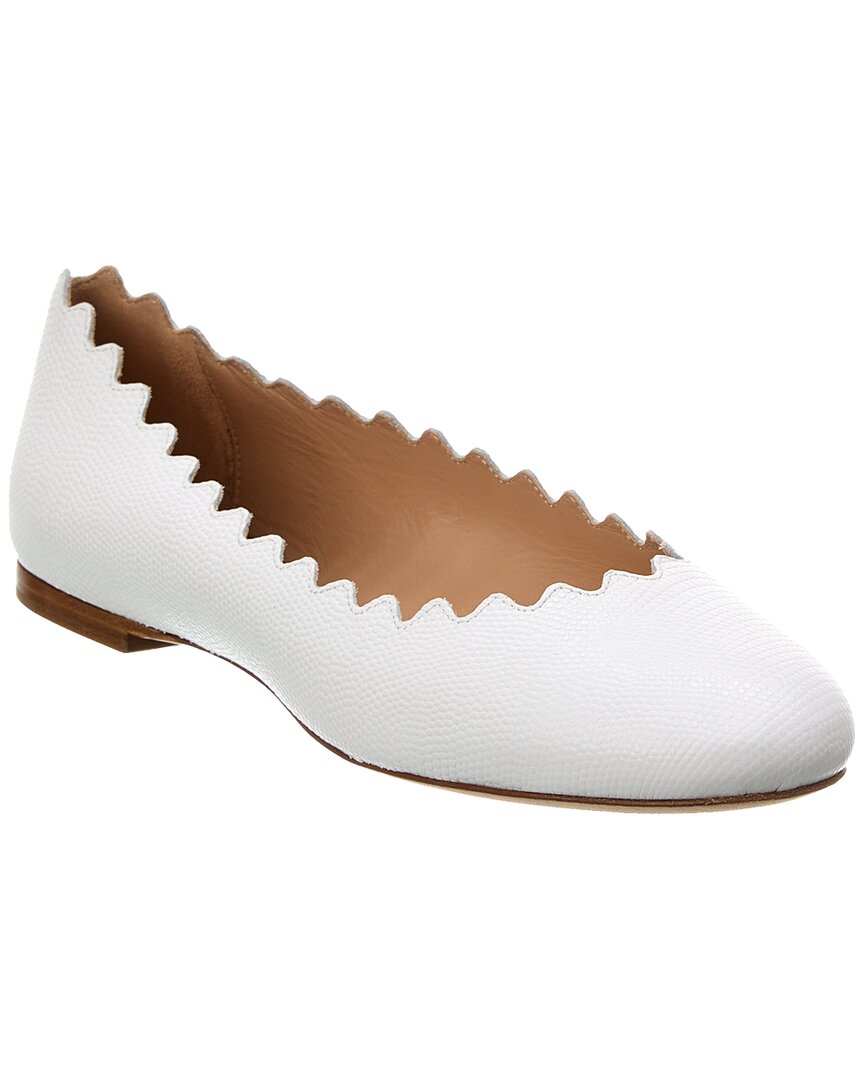 Shop Chloé Lauren Scalloped Leather Ballerina Flat In White