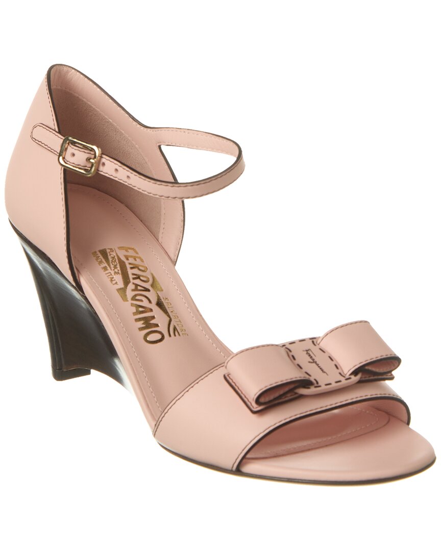 Ferragamo Grette Leather Wedge Sandal In Pink