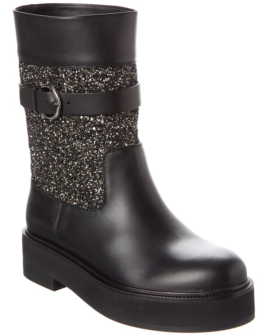 Ferragamo Ean Leather & Glitter Boot In Black