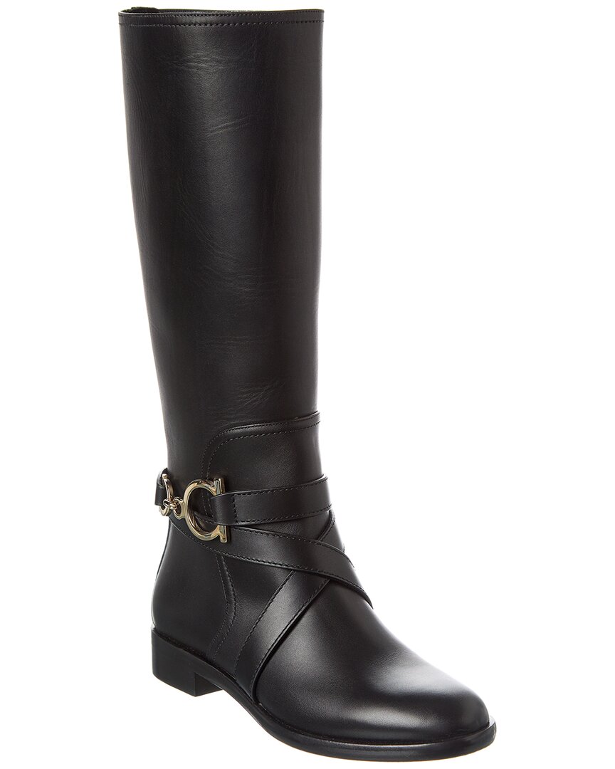 Кожаные сапоги до колена Ferragamo Sarah Женские черные 6.0 C