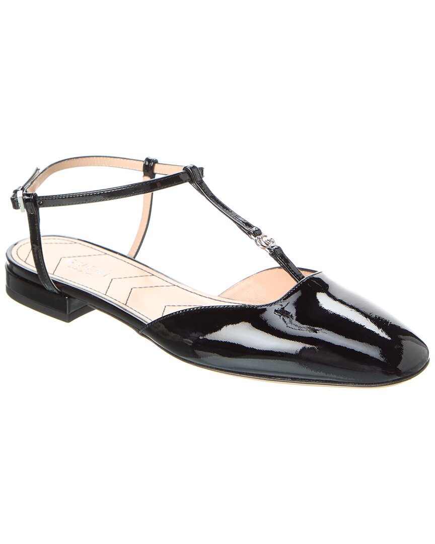 Gucci Double G Leather Ballet Flat In Black