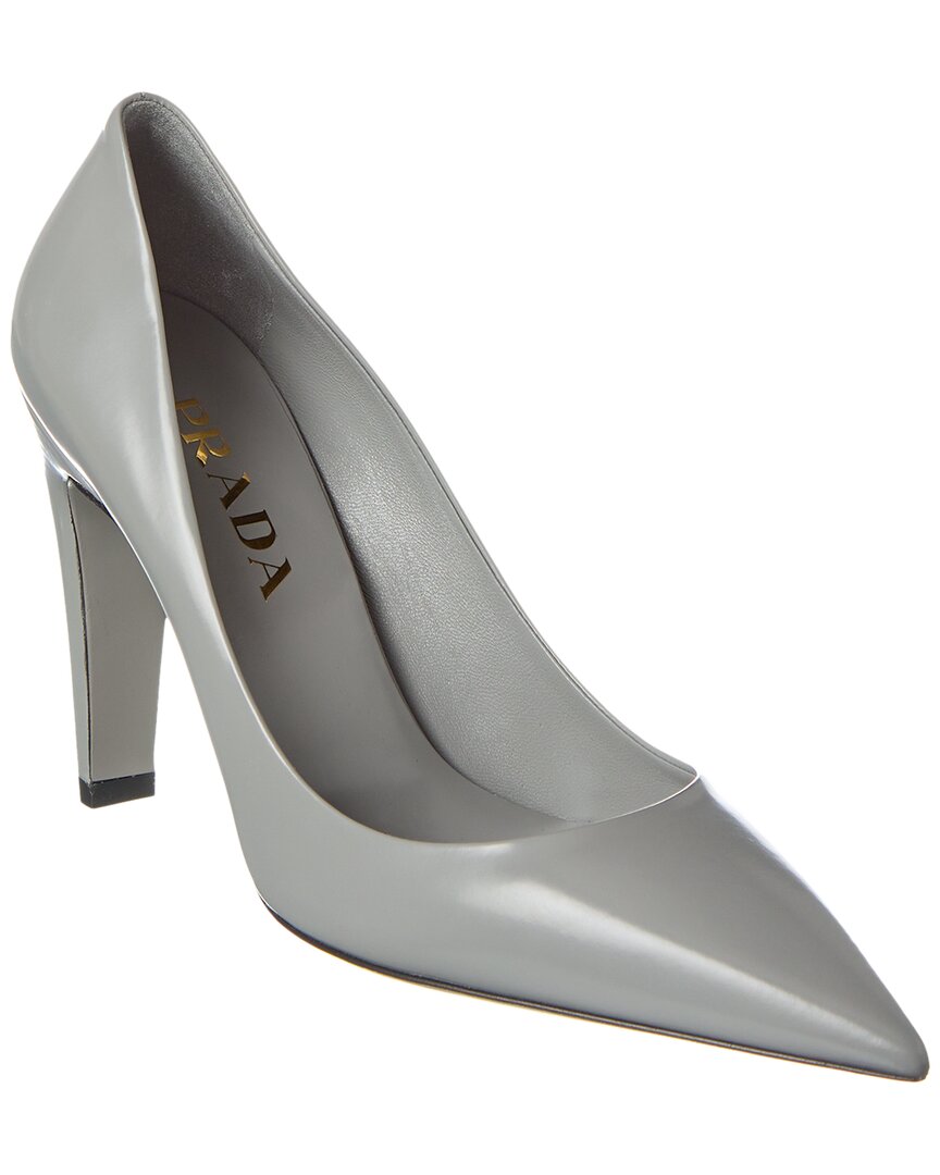 Prada Pointed-toe Leather Pumps In Gray
