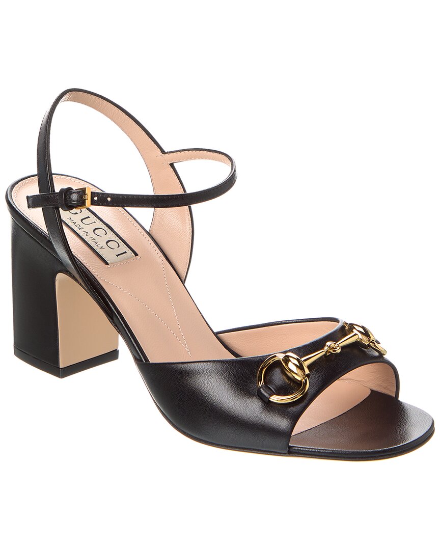 Shop Gucci Horsebit Mid-heel Leather Sandal In Black