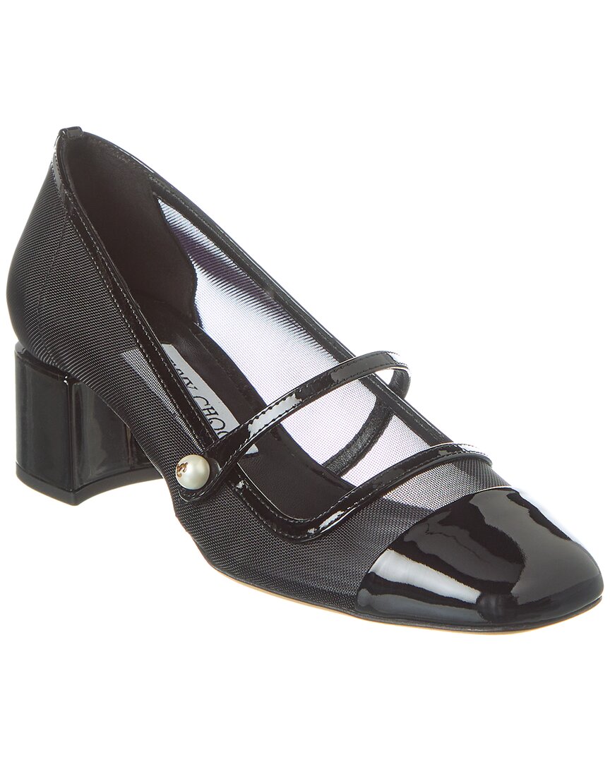 Shop Jimmy Choo Elisa 45 Patent & Mesh Pump In Black