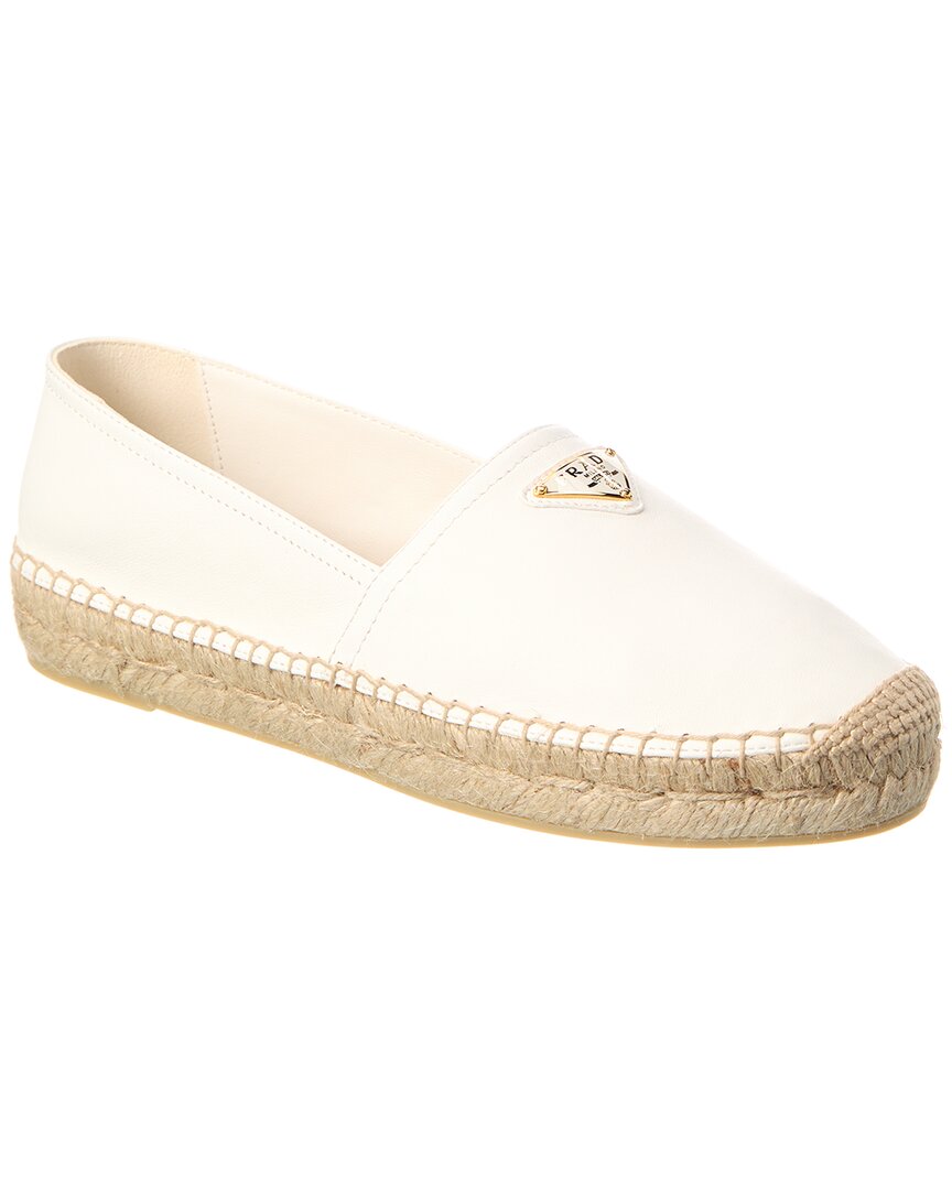 Prada Leather Triangle Espadrille Loafers In White
