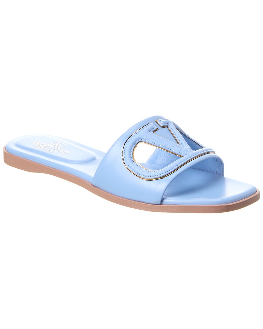 Shop Valentino Vlogo Cutout Leather Sandal In Blue