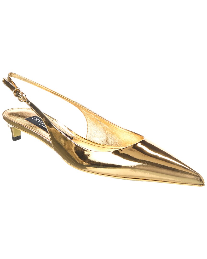 Shop Dolce & Gabbana Leather Slingback Pump In Gold