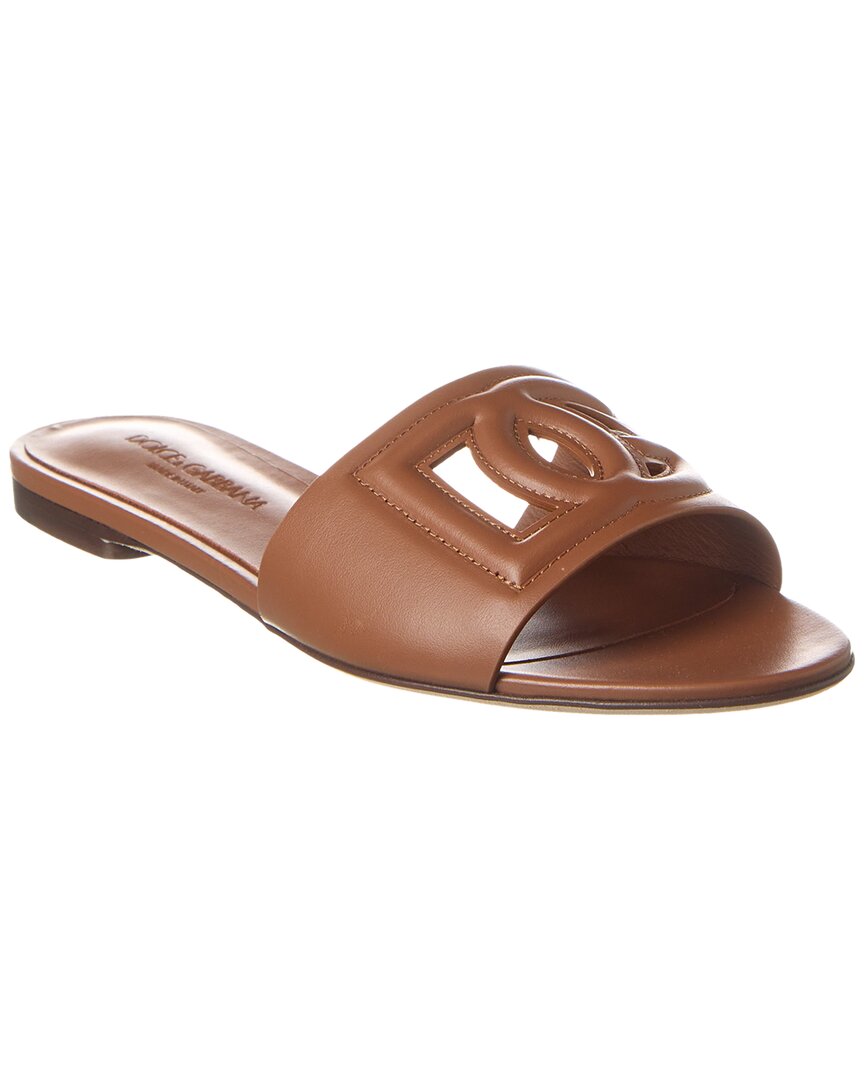Shop Dolce & Gabbana Dg Logo Leather Sandal In Brown