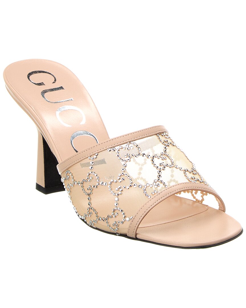 Shop Gucci Gg Crystal Mesh & Leather Sandal In Pink