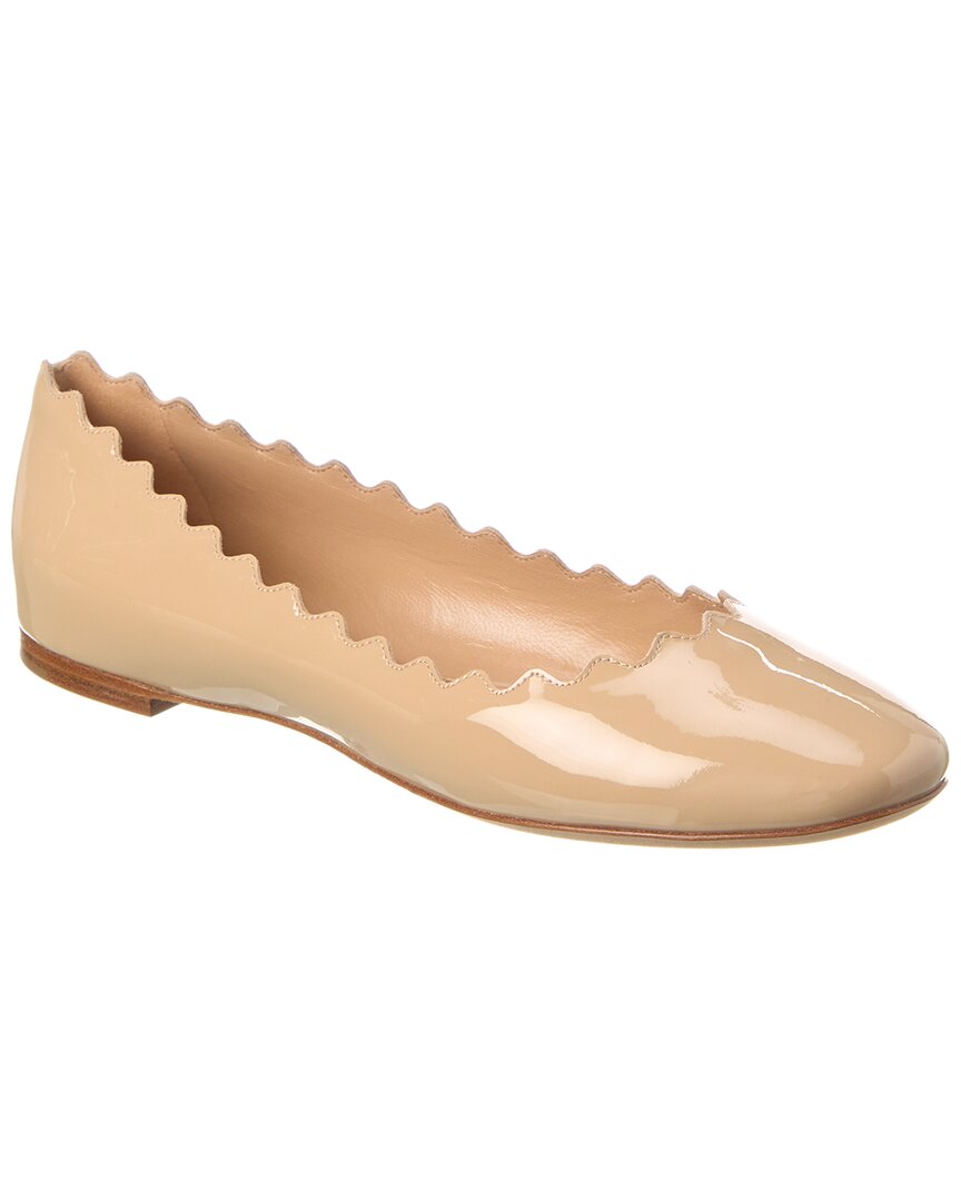 Shop Chloé Lauren Scalloped Patent Ballet Flat In Brown