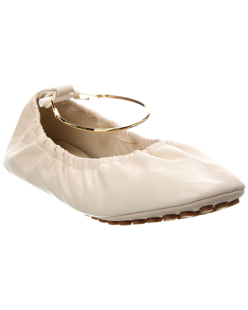 Shop Fendi Filo Leather Ballerina Flat In White
