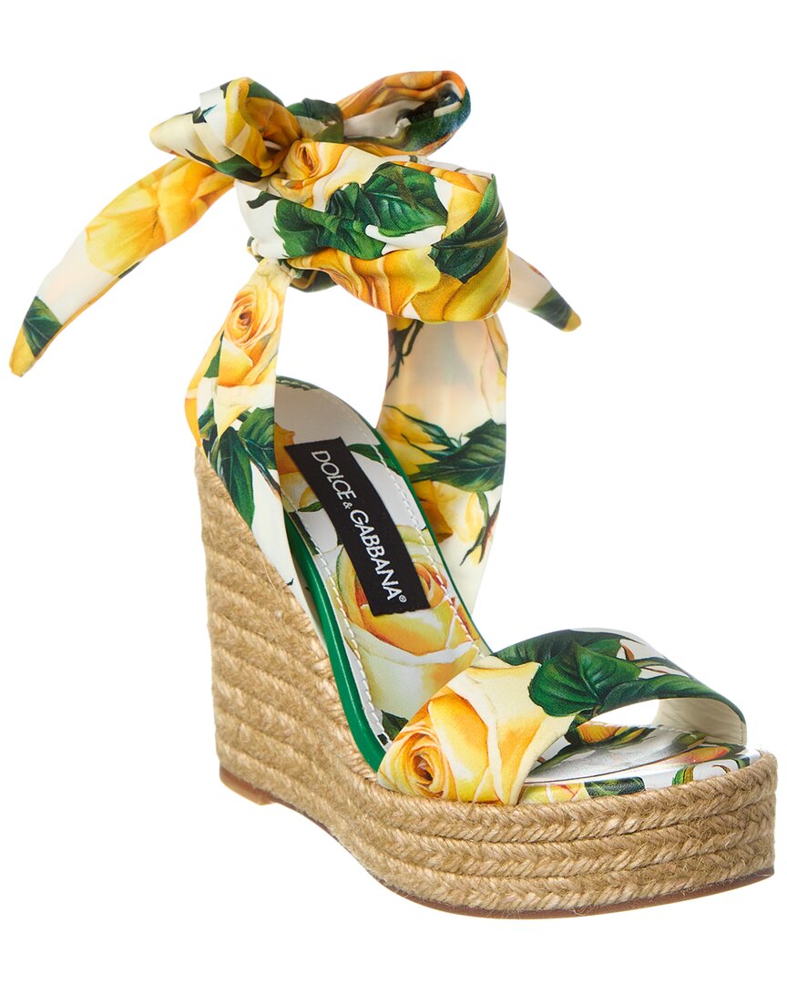 Dolce & Gabbana Printed Charmeuse Wedge Sandal In Yellow