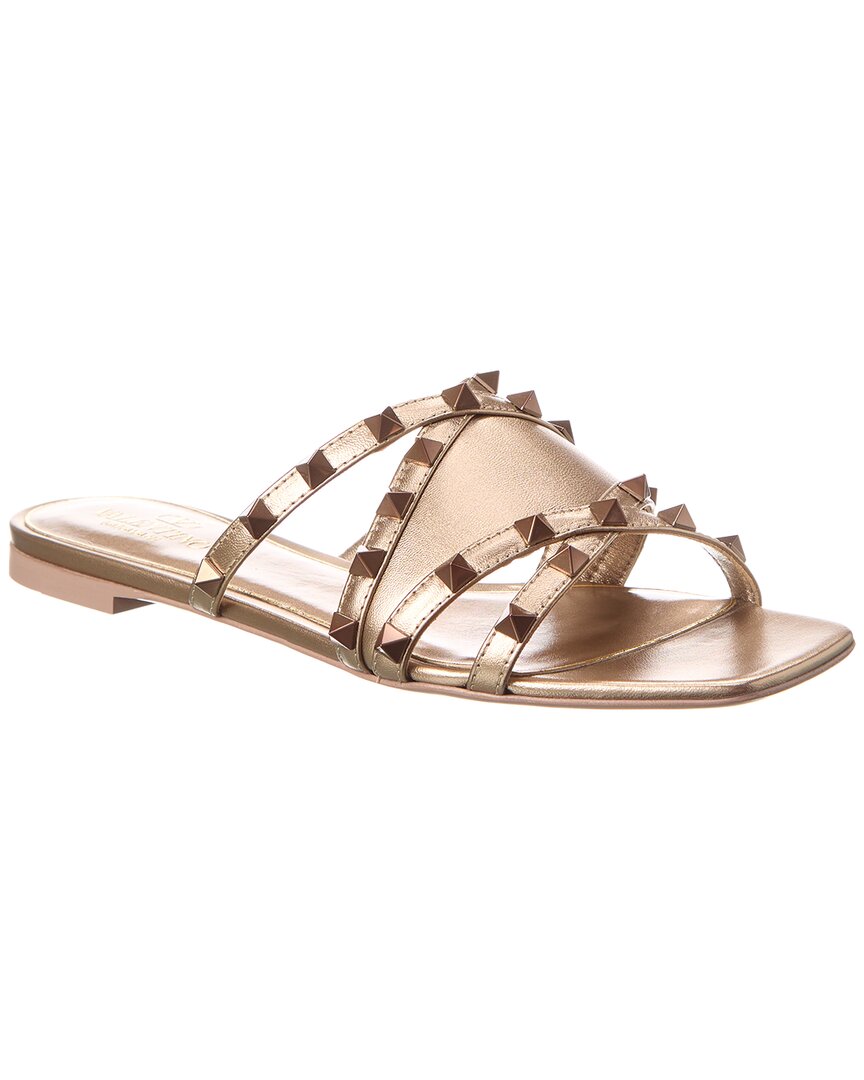 Shop Valentino Rockstud Leather Sandal In Silver