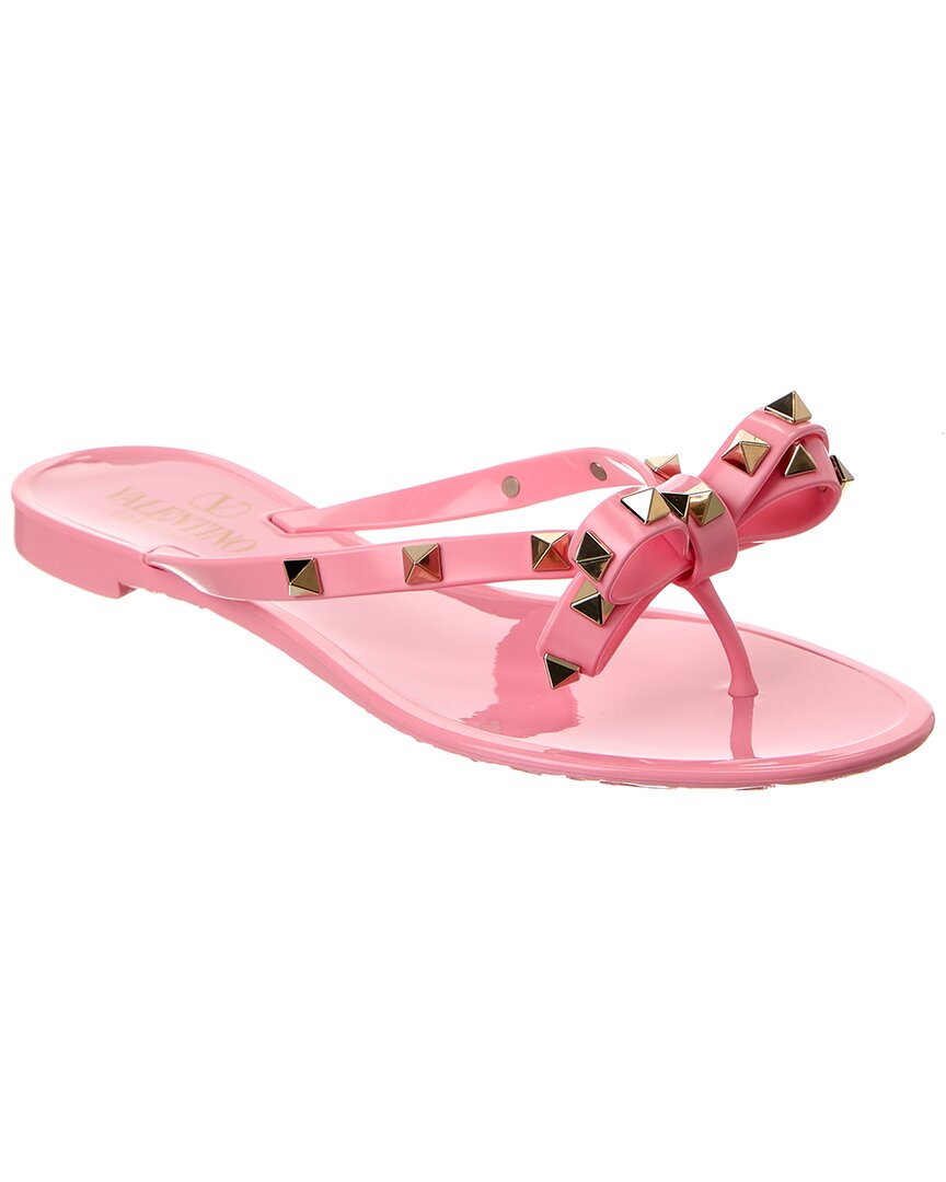Shop Valentino Rockstud Rubber Flip Flop In Pink