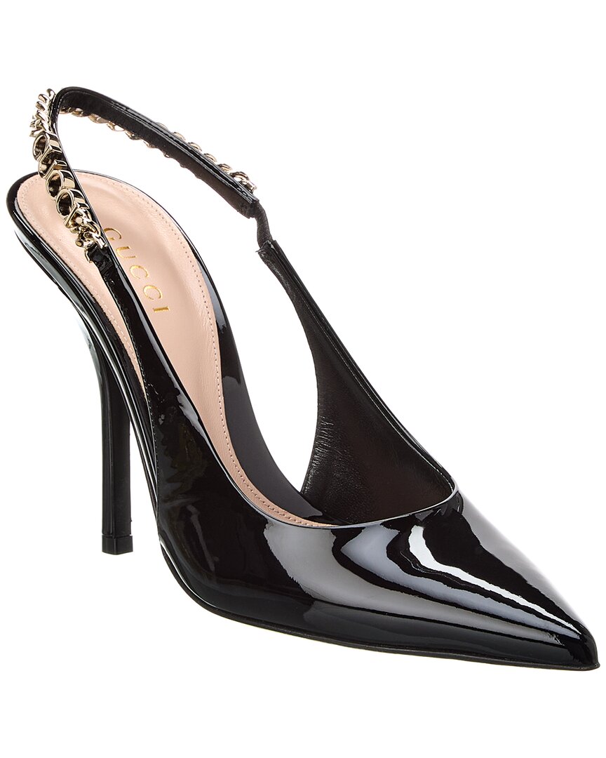 Gucci Signoria Embellished Patent-leather Slingback Pumps In Black
