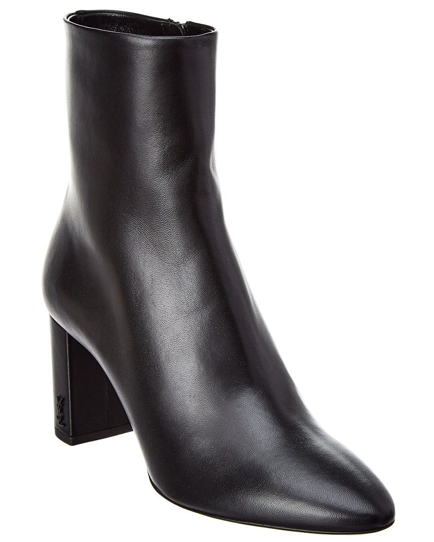 Saint Laurent Lou Leather Ankle Booties In Black