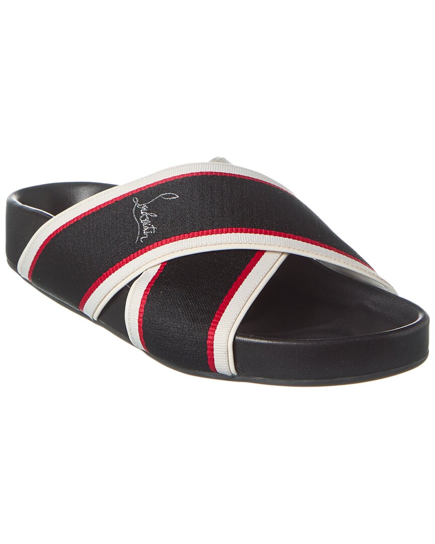 Christian Louboutin Hot Cross Bizz Striped Grosgrain Slides In Black