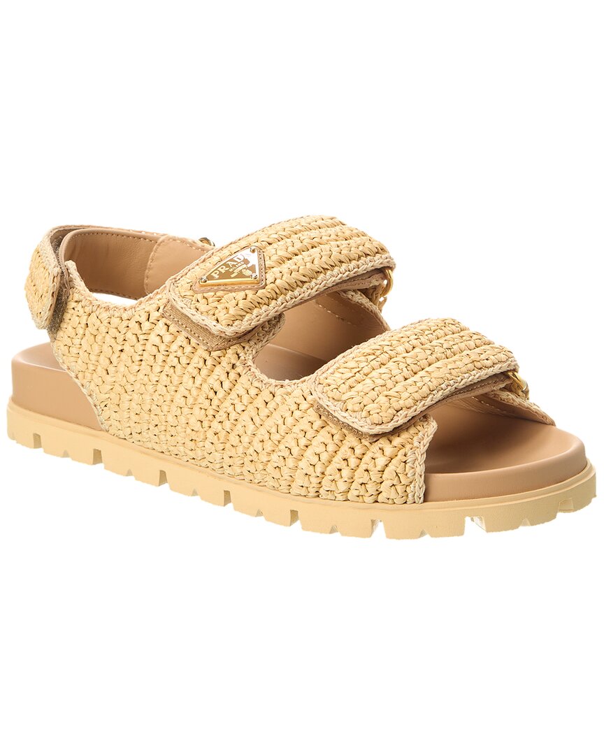 Prada Woven Design Sandals With Adjustable Straps And Chunky Sole In Brown
