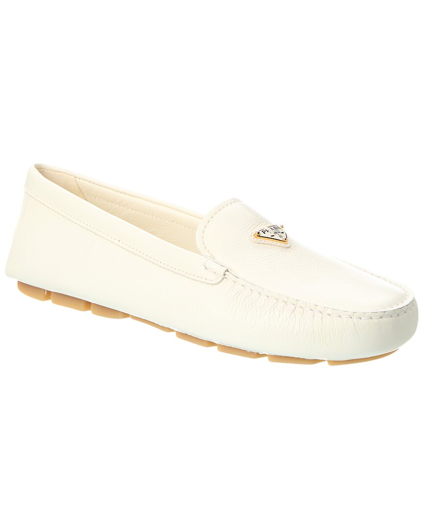 Shop Prada Leather Driving Shoe In White