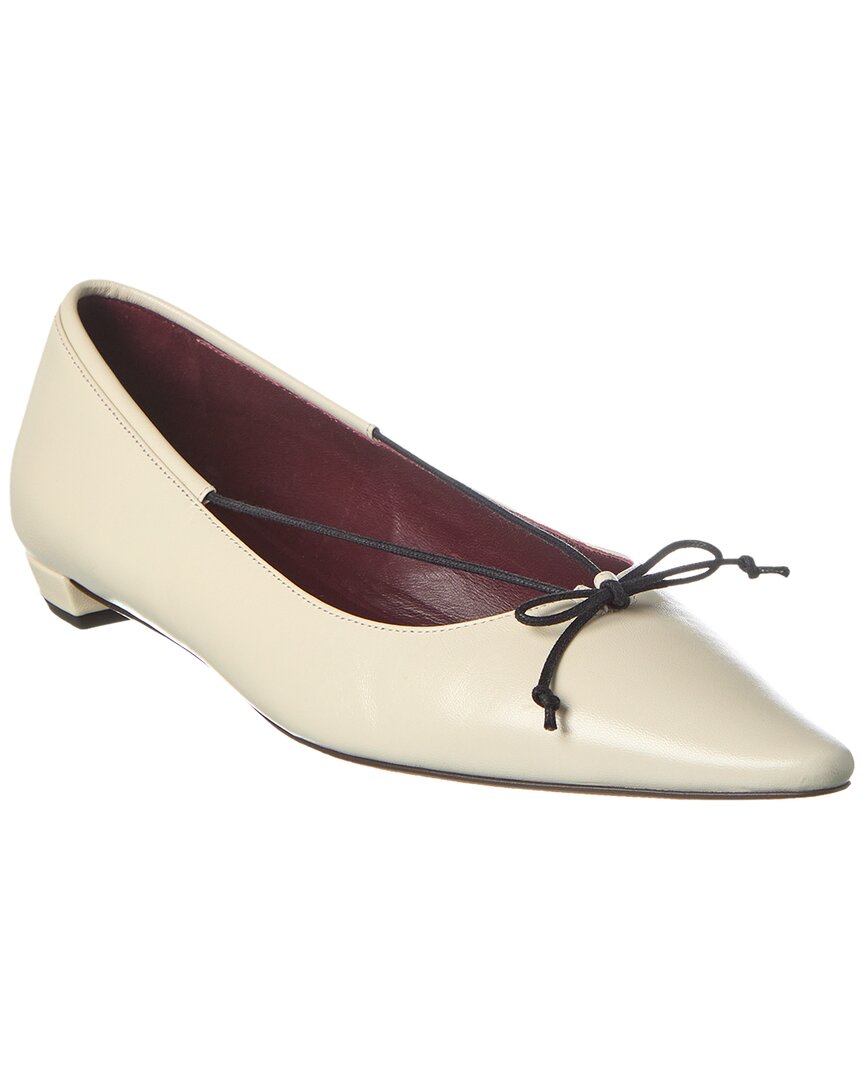 The Row Claudette Bow Leather Flat In White