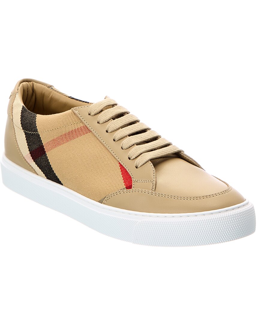 Shop Burberry House Check Canvas & Leather Sneaker In Beige