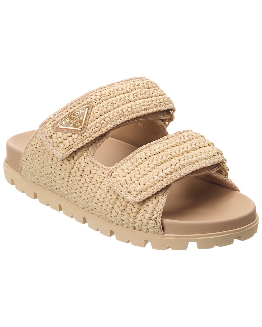 Prada Woven Raffia Sandals In Yellow