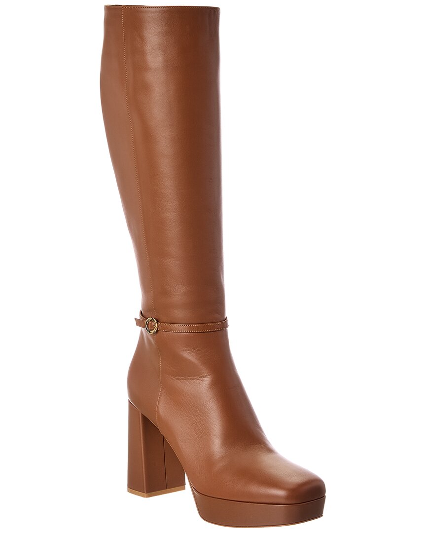 Gianvito Rossi Moreau 70 Leather Platform Knee-high Boot In Brown