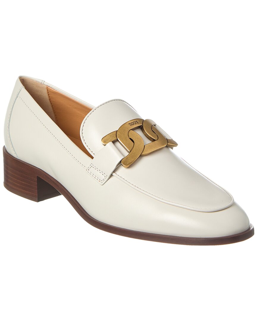 Shop Tod's Chain Detail Leather Loafer In White
