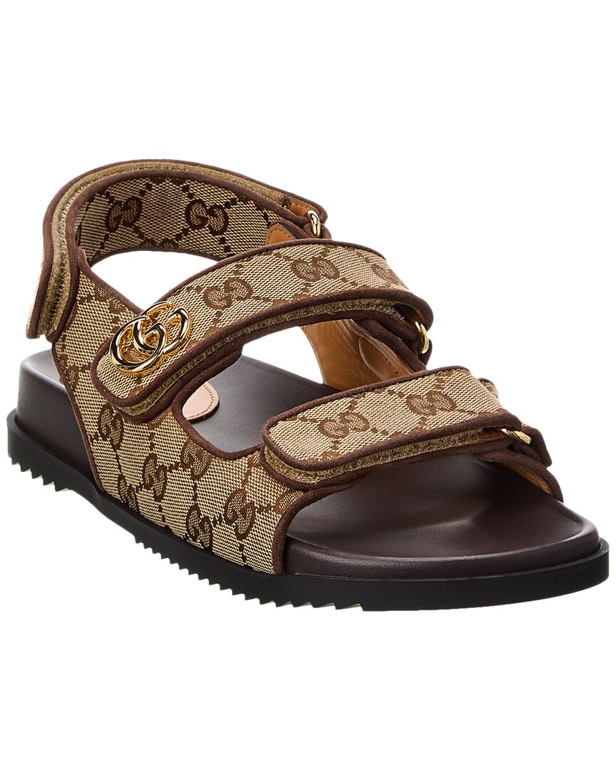 Shop Gucci Gg Canvas & Leather Sandal