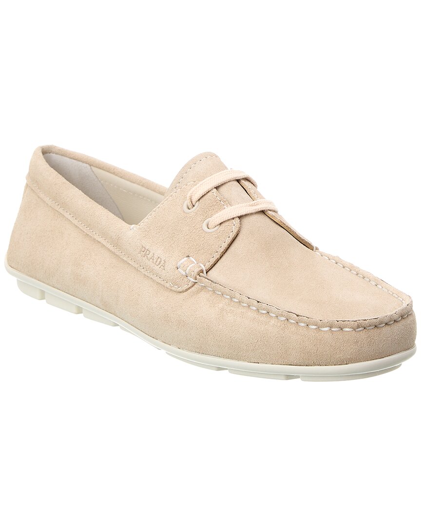 Prada Dnu Fw24 Embossed Suede Driving Shoe In Brown
