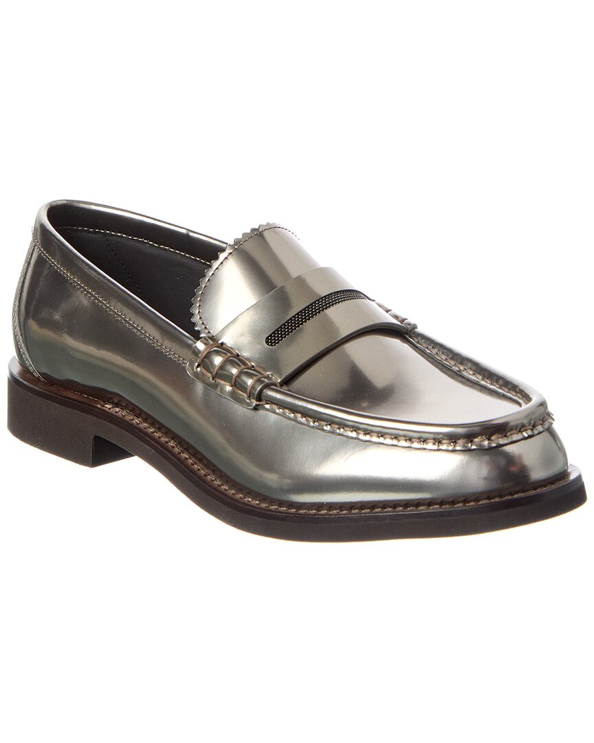 Brunello Cucinelli Leather Loafer In Silver