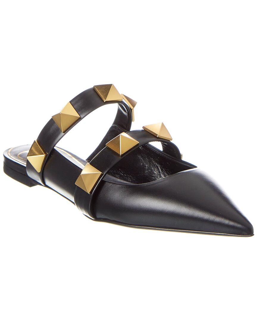 Valentino Roman Stud Leather Point-toe Flats In Black