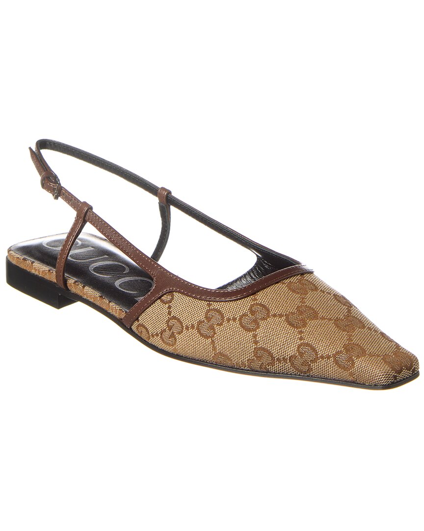 Shop Gucci Gg Canvas & Leather Slingback Flat In Brown