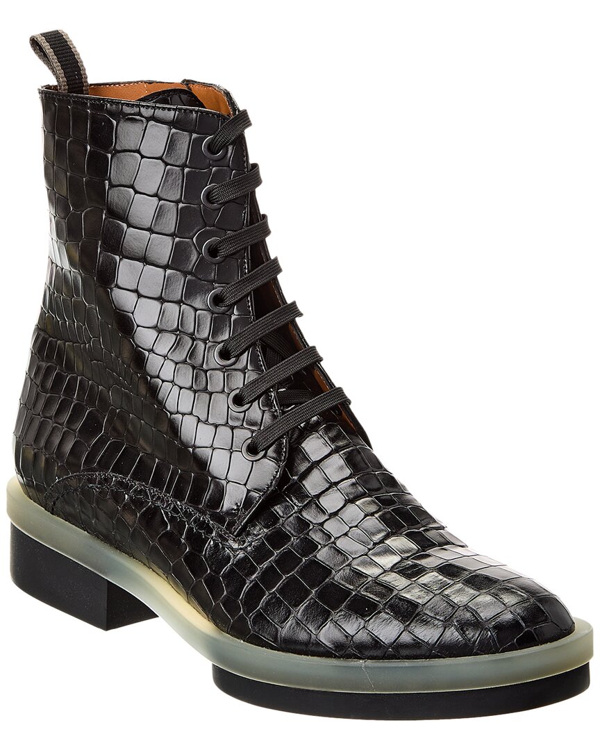 Clergerie Robyn Croc-embossed Leather Bootie In Black