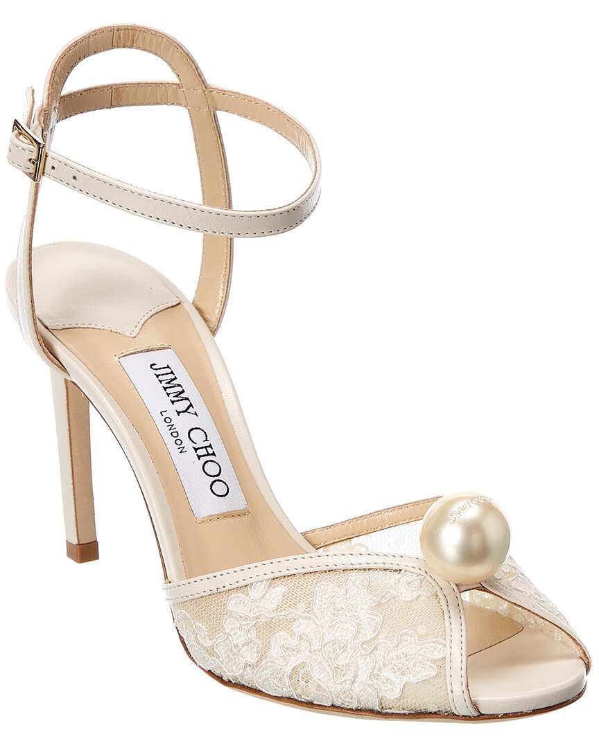 Jimmy Choo Sacora 100 Floral Lace With Pearl Sandal In White