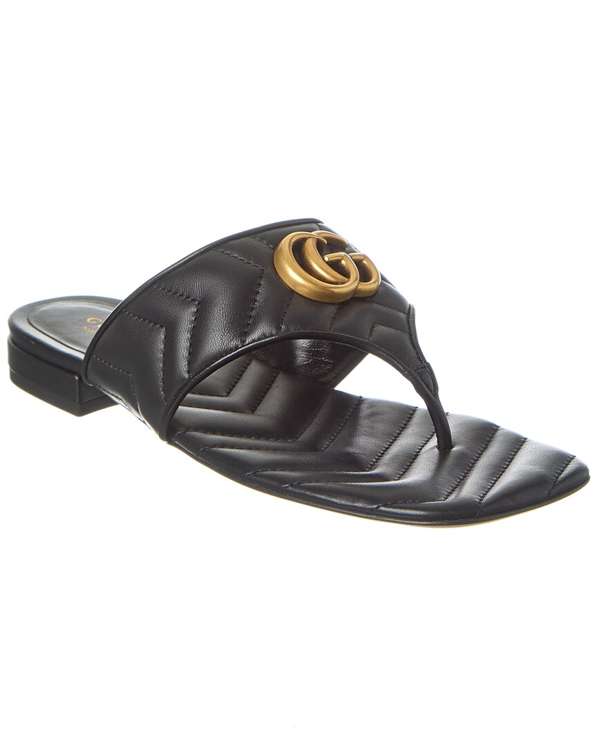 Shop Gucci Double G Leather Sandal In Black