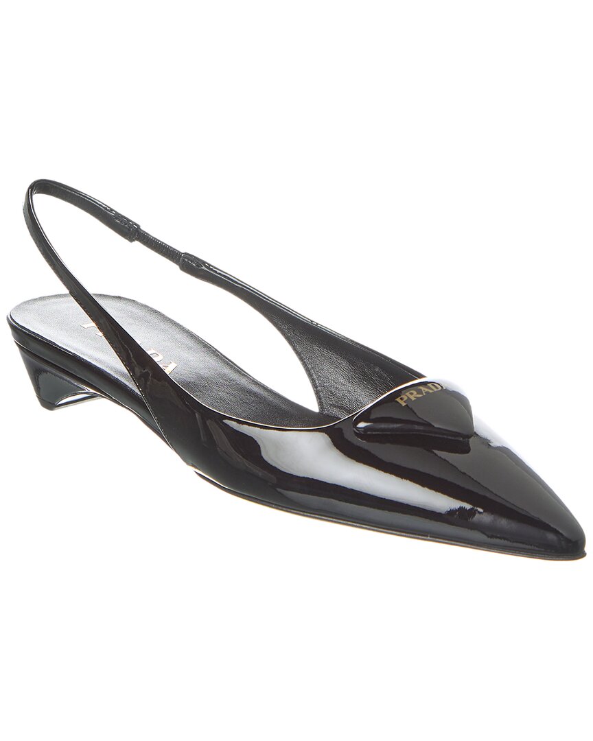 Shop Prada Logo Patent Pointy-toe Slingback Pump In Black