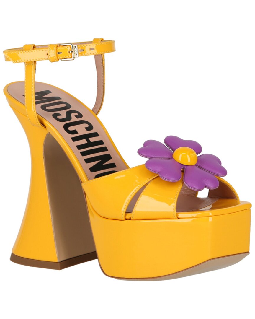 Moschino Leather Sandal In Gold